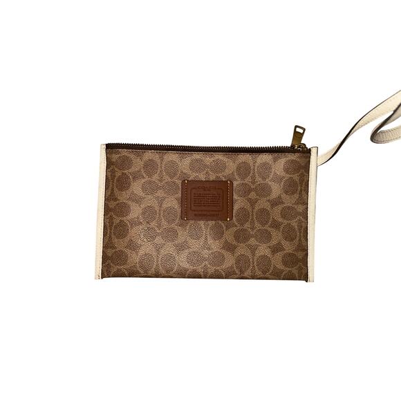 COACH Authentic City Tote White Brown Signature Canvas Large w/ Zip Pouch $295 - Picture 8 of 15